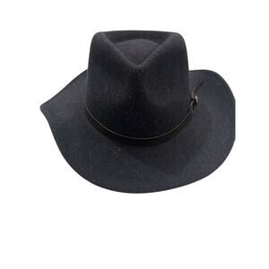 SCALA 100% Wool Felt Western Hat Medium Gray Leather Band Metal Logo